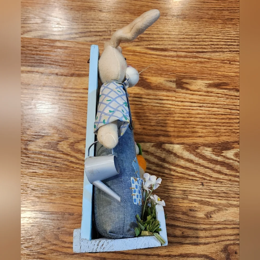 Primitive Springtime Welcome to My Garden Plush Bunny Wooden Decor